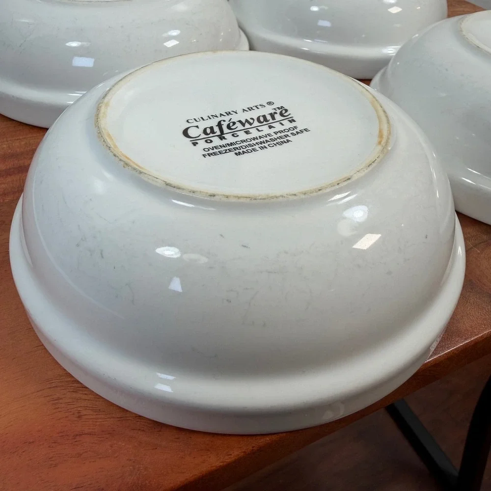 Culinary Arts Cafeware White Porcelain Pasta/Salad/soupBowls Set of 4 6-1/4